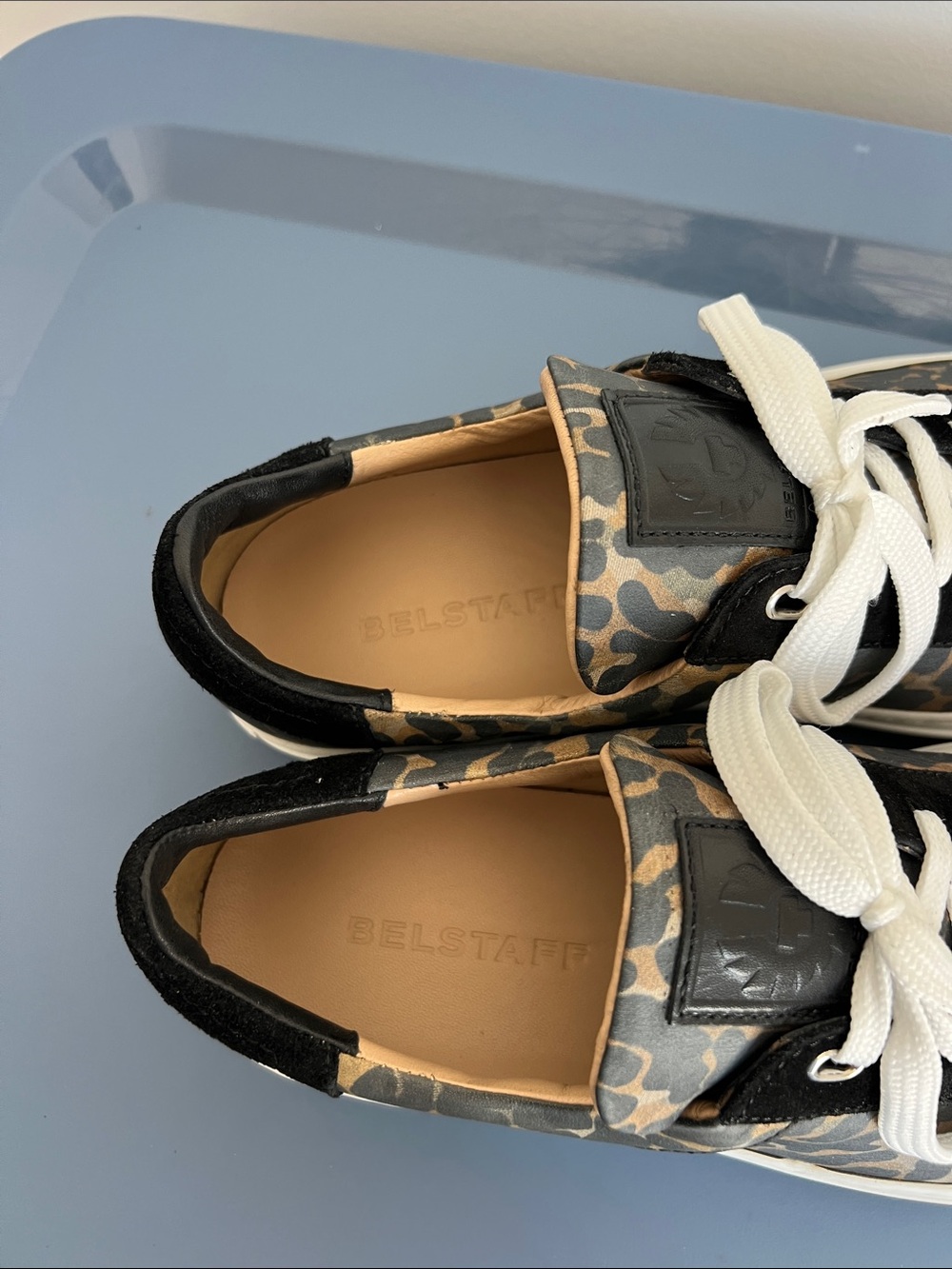 Belstaff dagenham leopard canvas suede low top sneakers tasmin gold colorway 41 - Picture 7 of 11